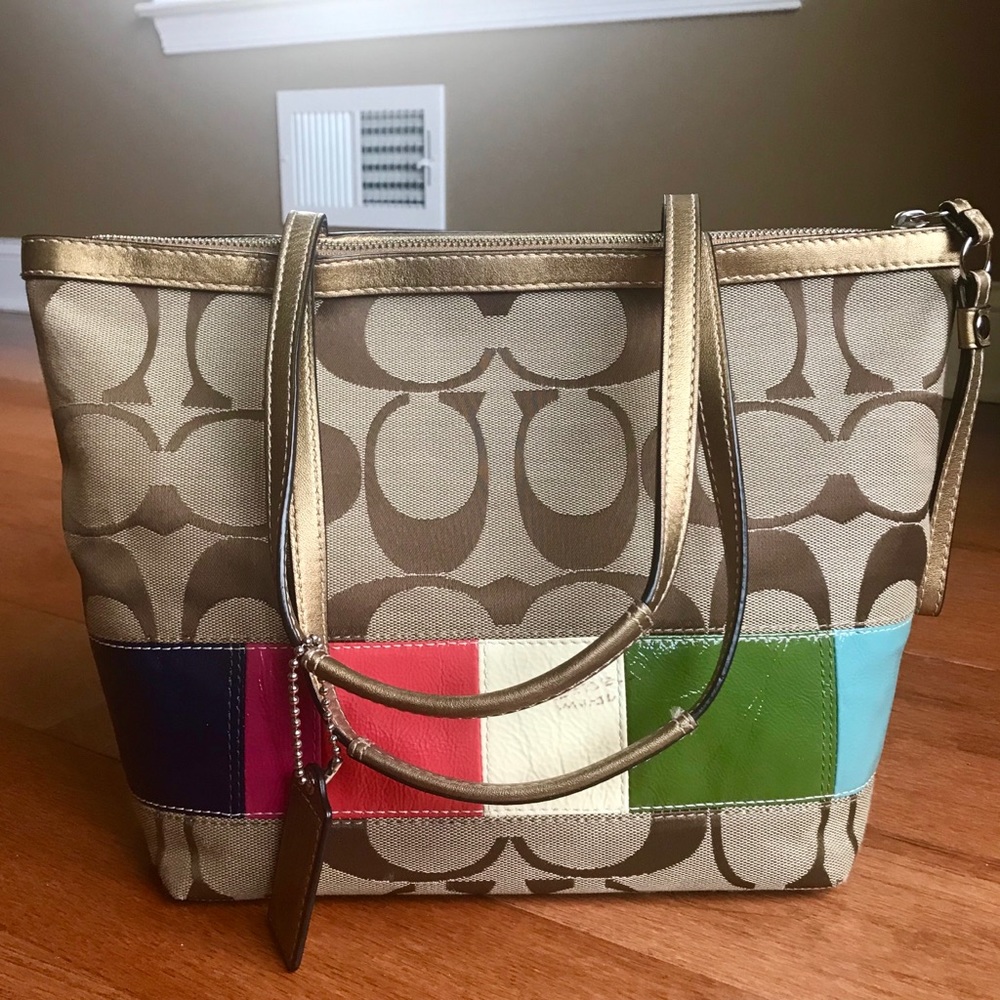 Coach Signature MultiColor Stripe Tote - Picture 2 of 8